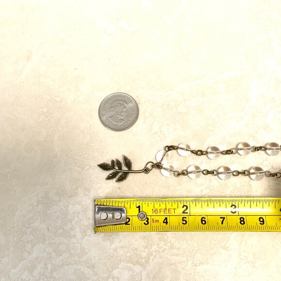 Genuine Clear Quartz Short Necklace, Bronze Leaf Branch + Natural Gemstone - Picture 14 of 16